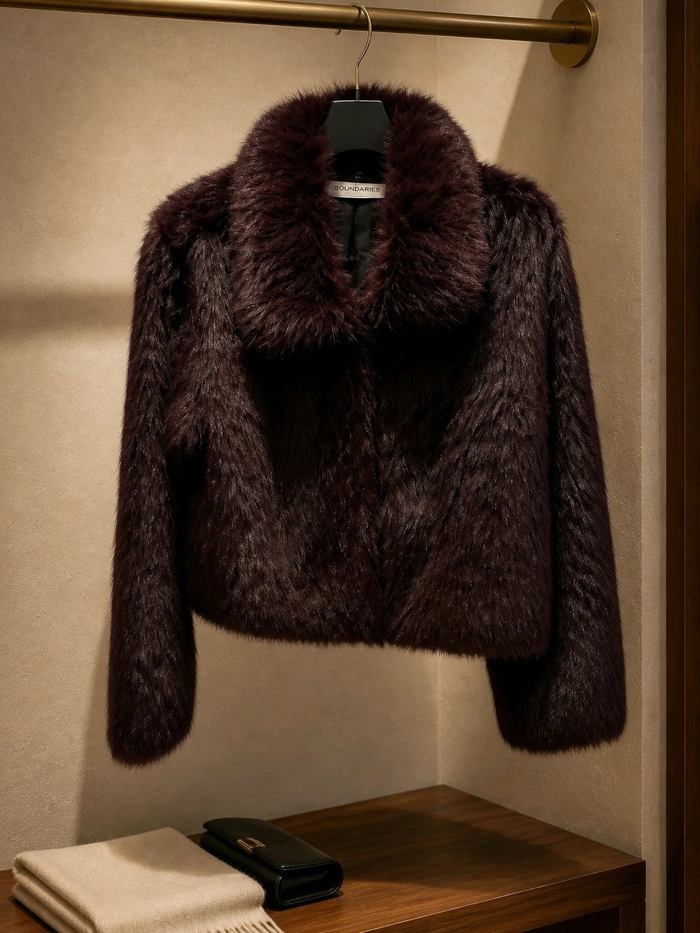 No Boundaries Plush Faux Fur Short Jacket in Deep Brown